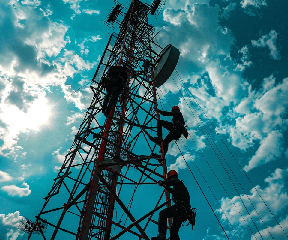 Advanced Media Technologies Engineers Climbing Tower