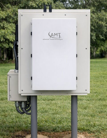 AMT hardened outdoor cabinet, doors open, showing fuel cell, power and optical electronics